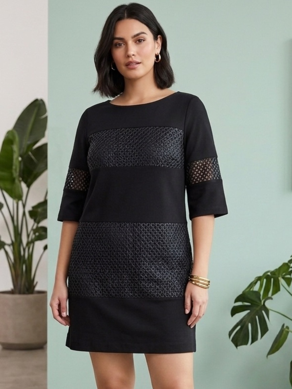 PENNYBLACK Italian Black 3/4 Sleeve Lined Knit Mini Dress - Size 12